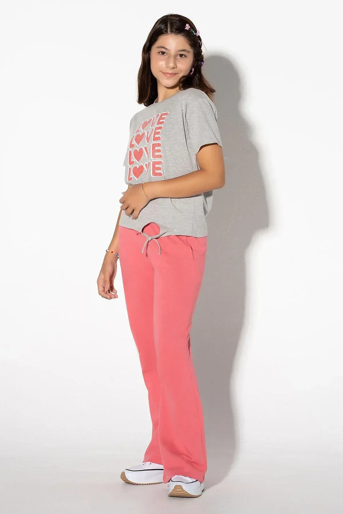 PRINTED T-SHIRT FOR GIRLS - HEATHER GREY - Image 3