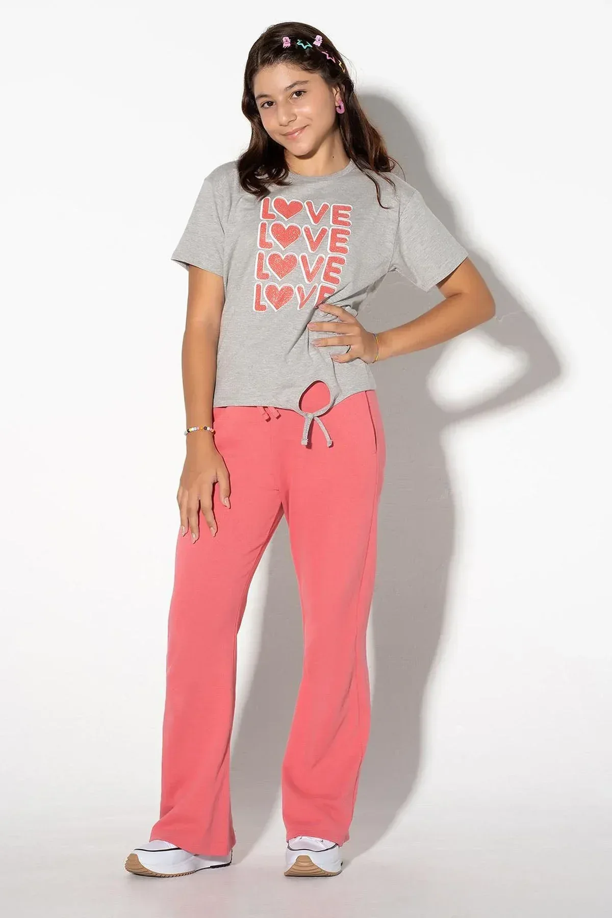 PRINTED T-SHIRT FOR GIRLS - HEATHER GREY - Image 4