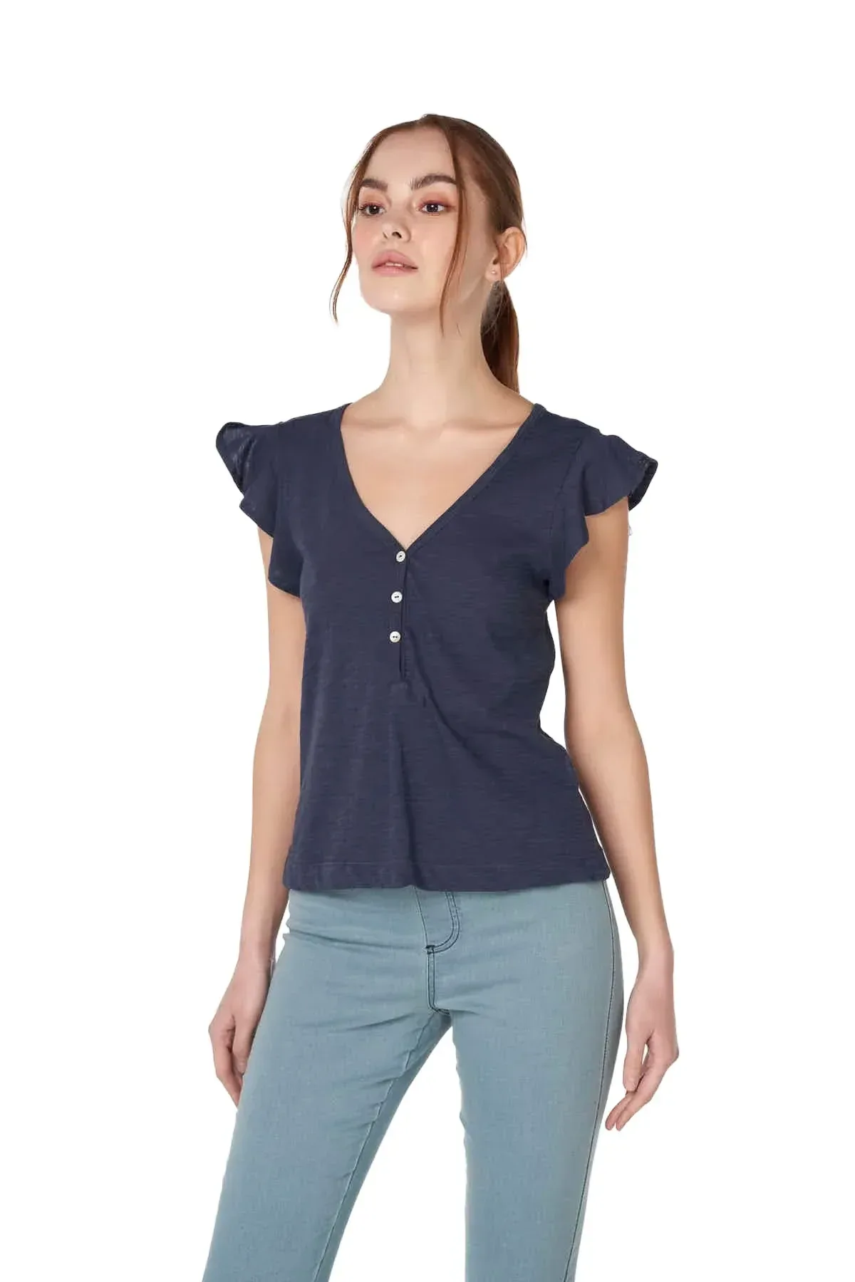 SOLID T-SHIRT FOR WOMEN - NAVY - Image 2