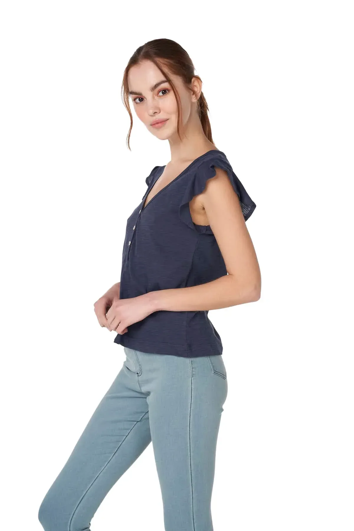 SOLID T-SHIRT FOR WOMEN - NAVY - Image 3