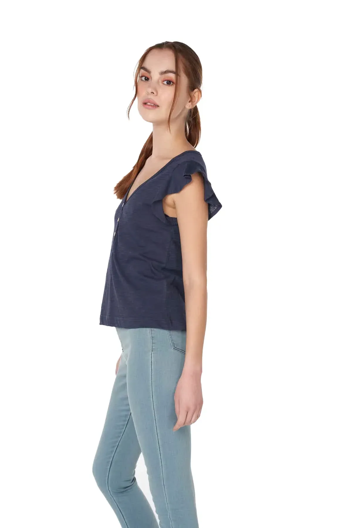 SOLID T-SHIRT FOR WOMEN - NAVY - Image 4