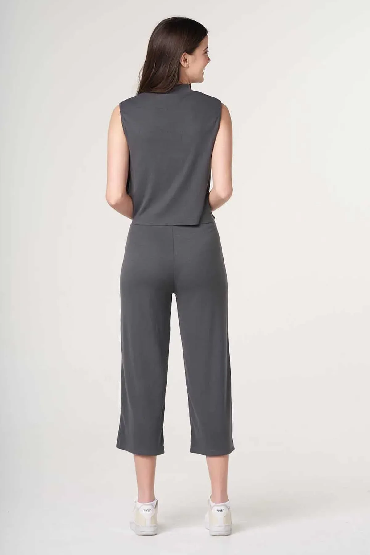 RIBBED SLEEVELESS CO-ORD SET FOR WOMEN - GREY - Image 2
