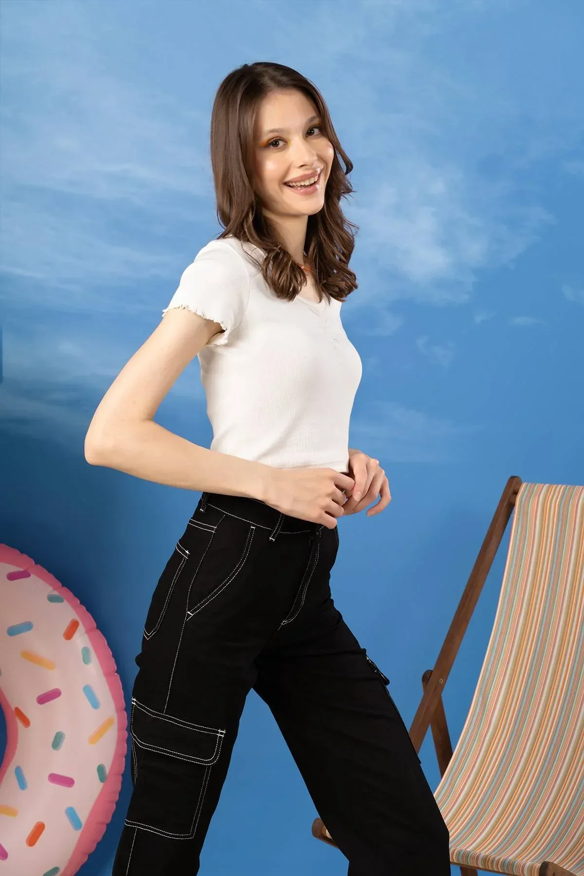 DARK WASH WIDE LEG JEANS FOR WOMEN - BLACK - Image 2