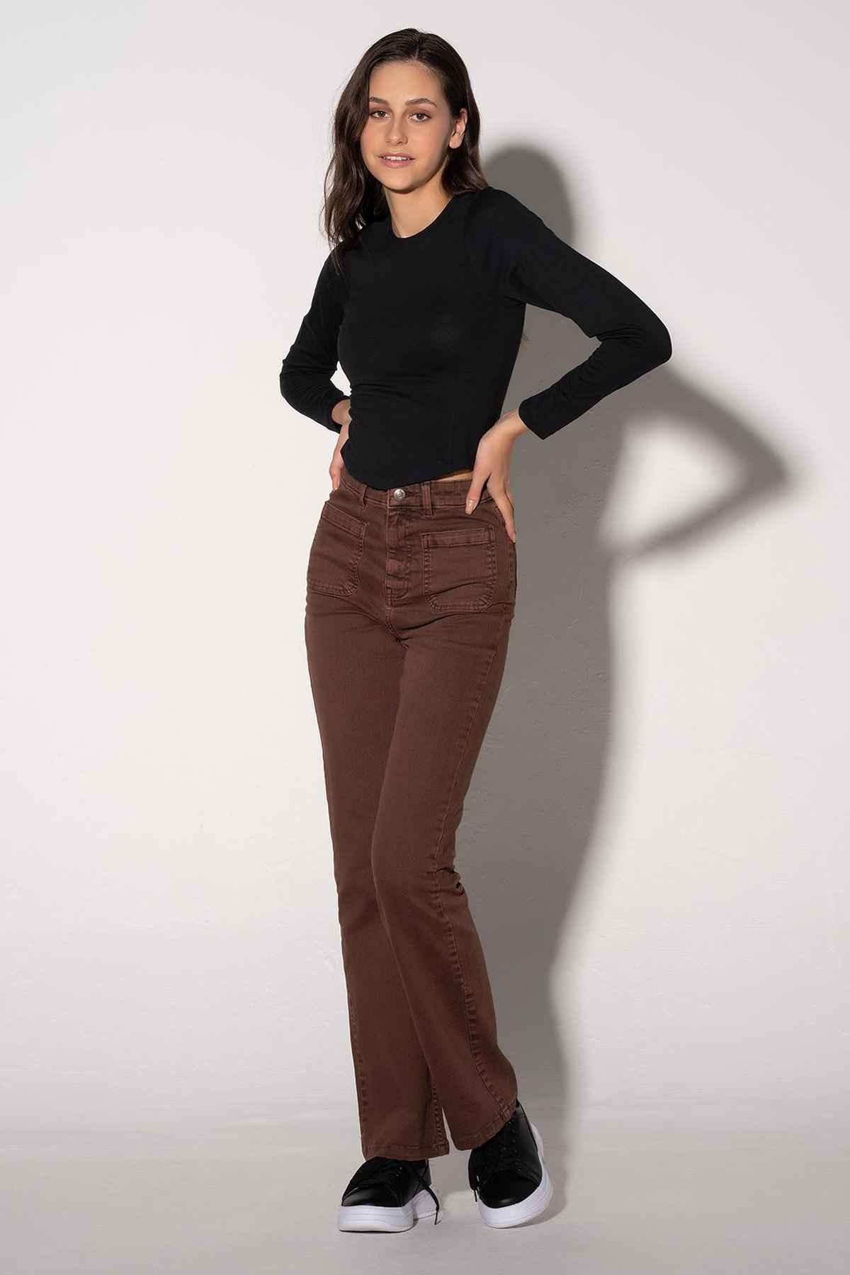 FLARED JEANS FOR WOMEN - BROWN