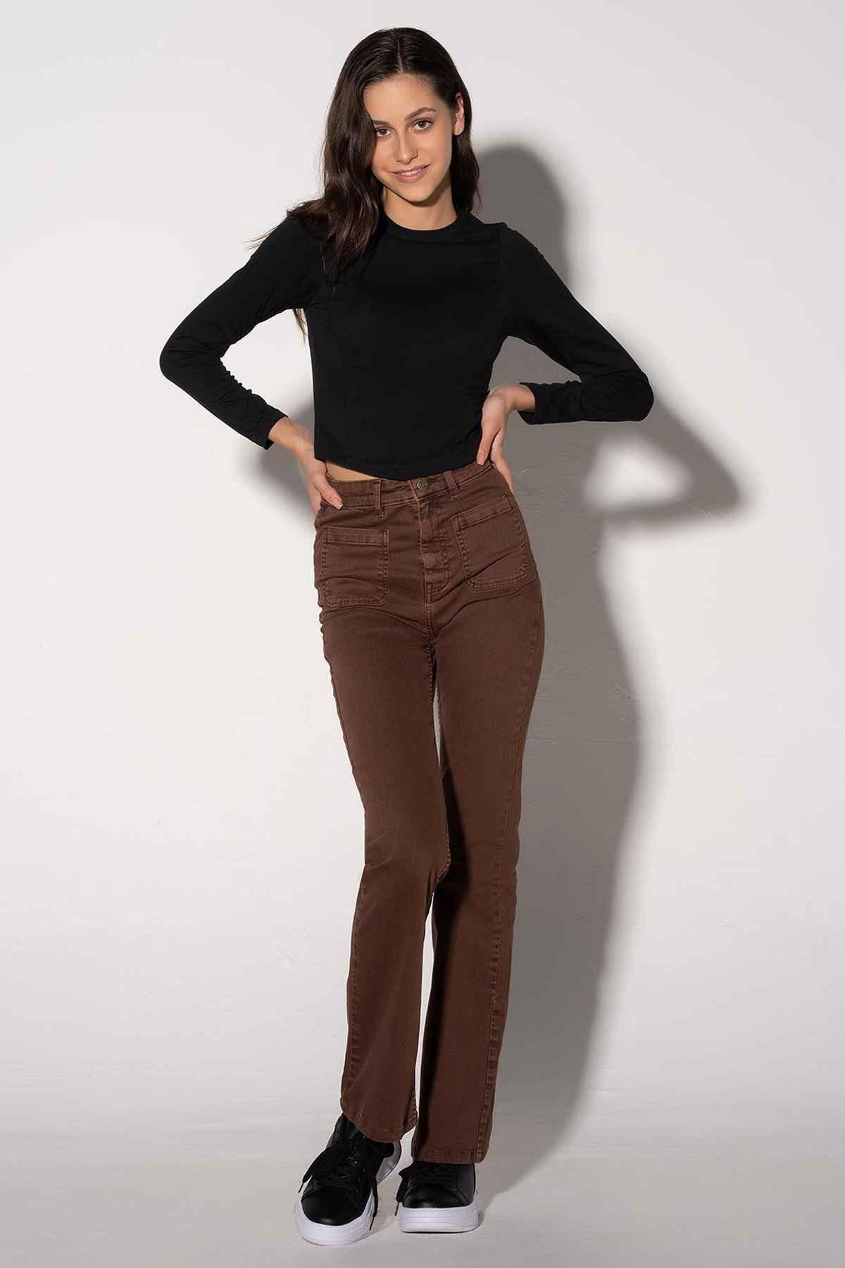 FLARED JEANS FOR WOMEN - BROWN - Image 2