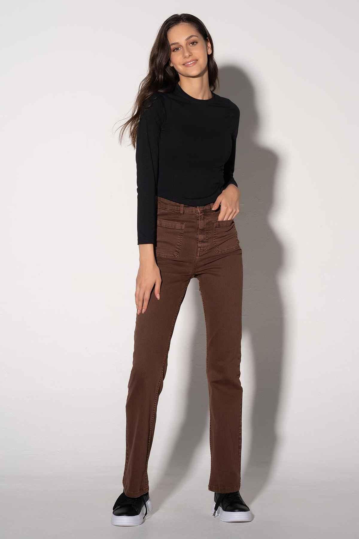 FLARED JEANS FOR WOMEN - BROWN - Image 3