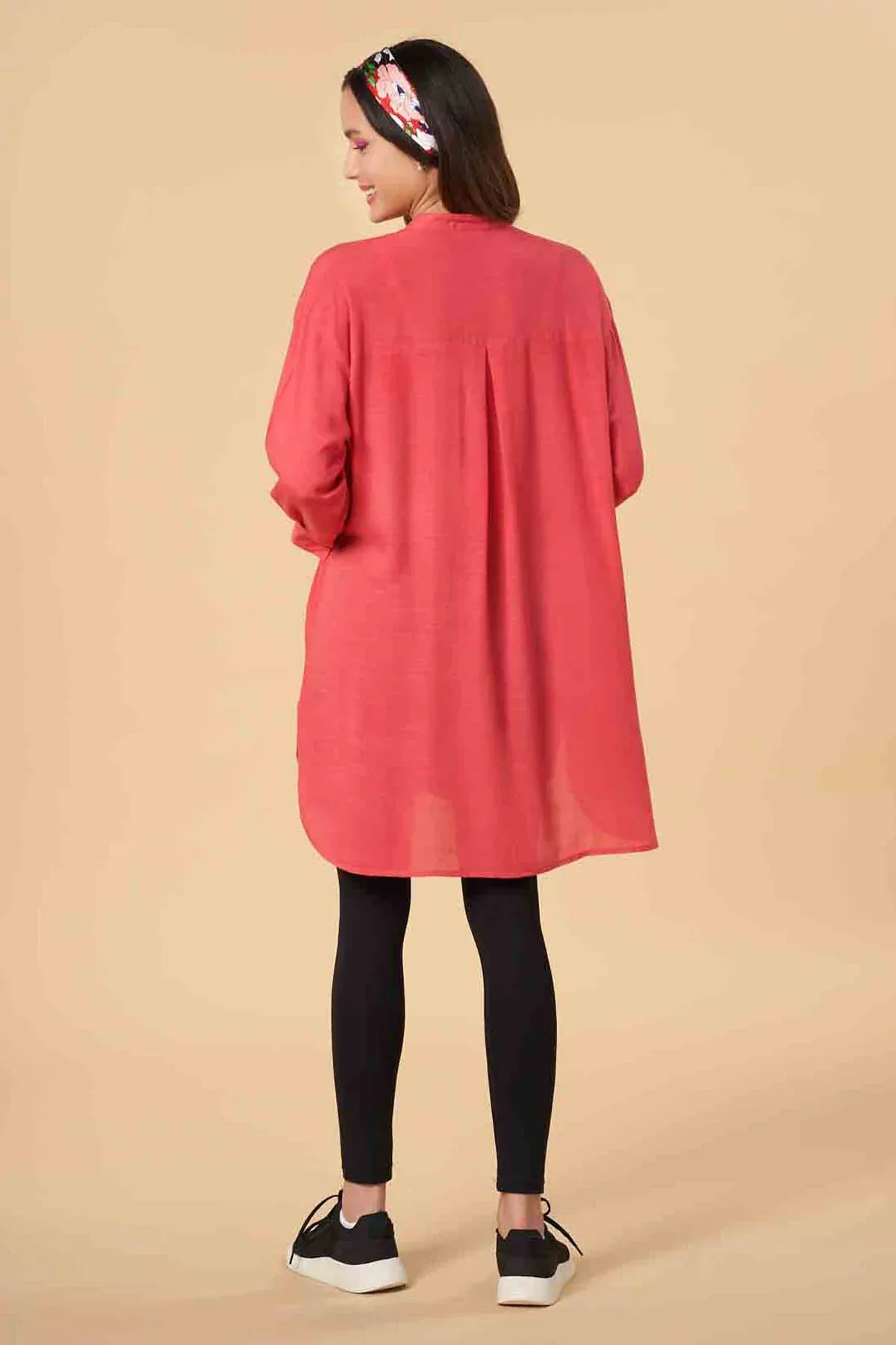 SOLID MIDI DRESS FOR WOMEN - CORAL - Image 2