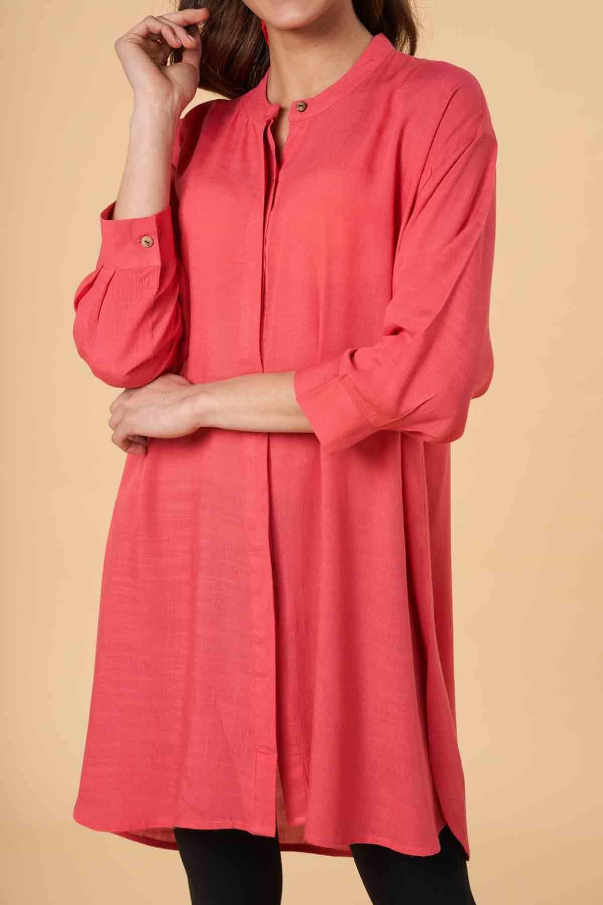 SOLID MIDI DRESS FOR WOMEN - CORAL - Image 3
