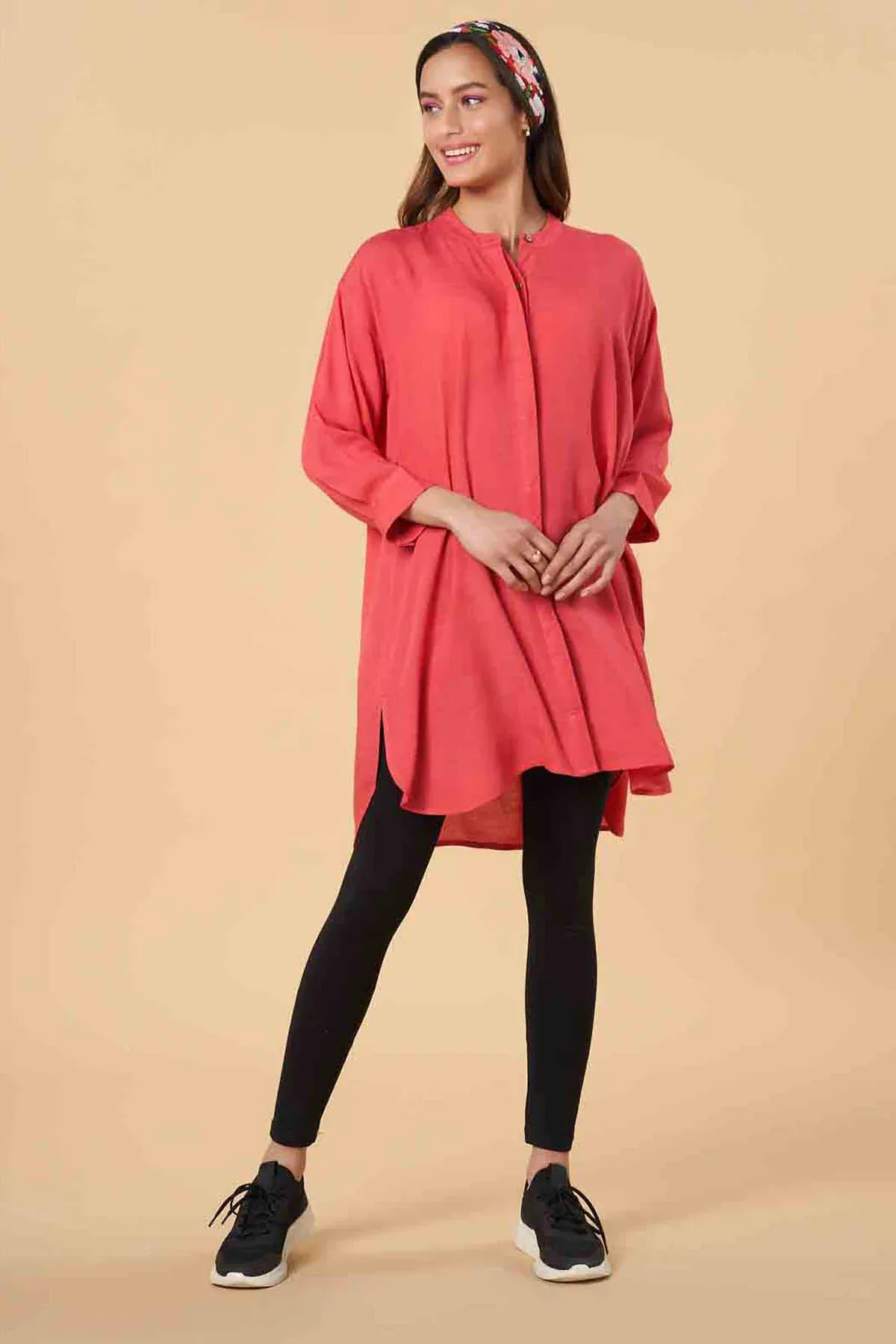 SOLID MIDI DRESS FOR WOMEN - CORAL - Image 4
