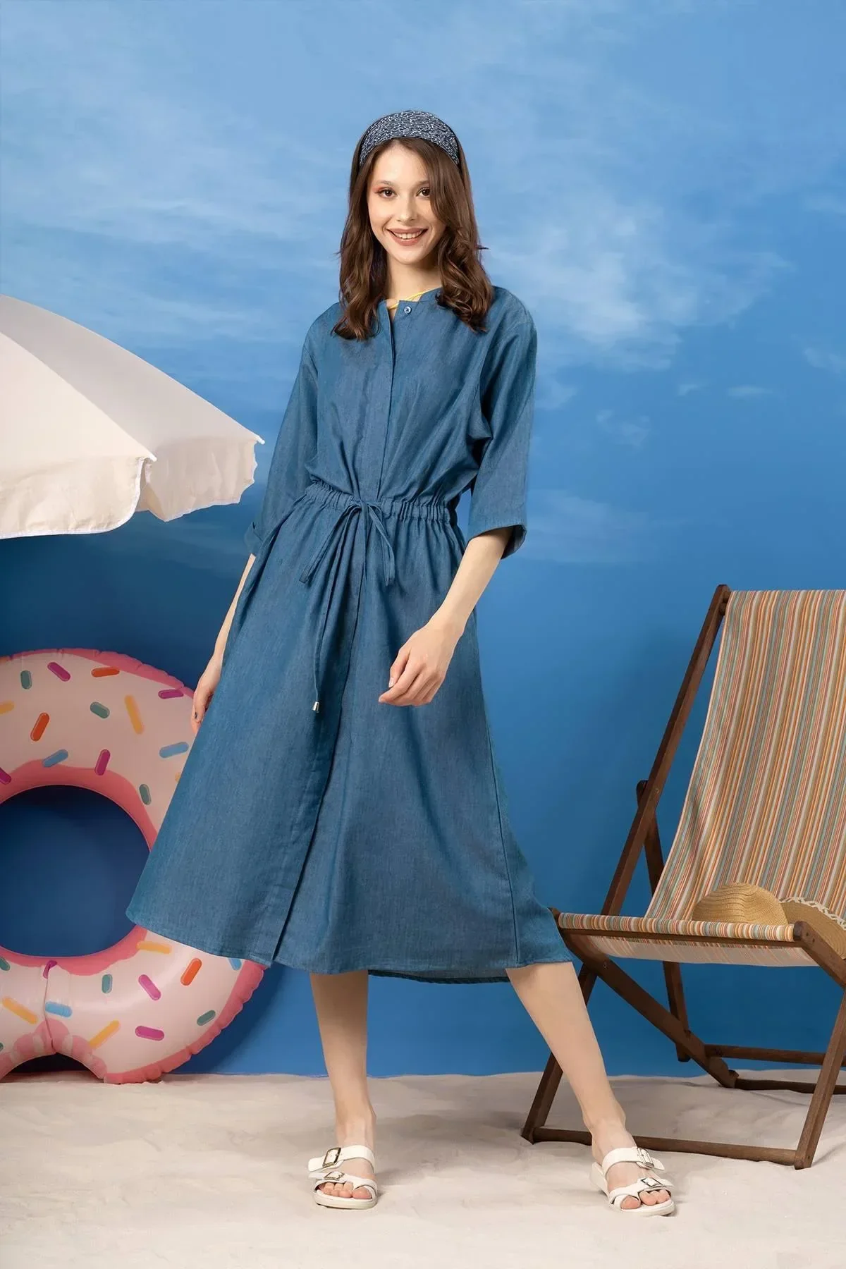 DENIM DRESS FOR WOMEN - MID BLUE