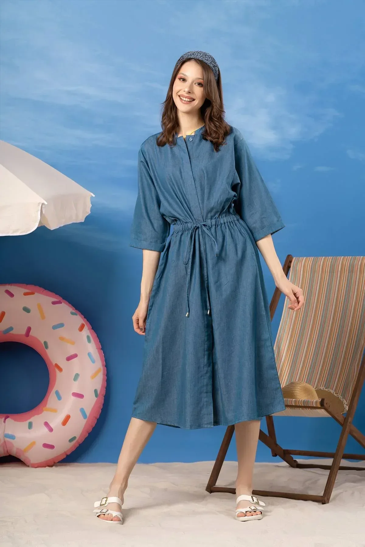 DENIM DRESS FOR WOMEN - MID BLUE - Image 2