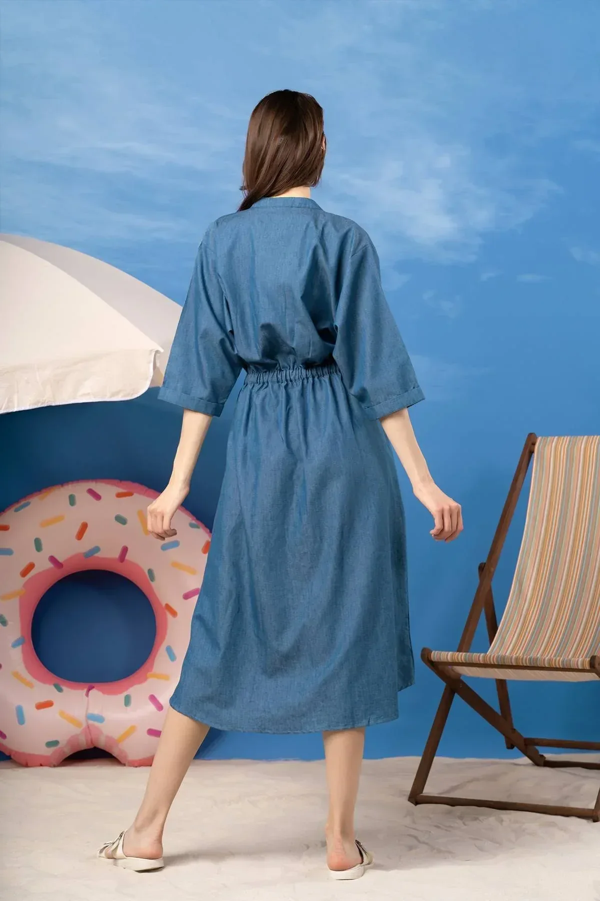 DENIM DRESS FOR WOMEN - MID BLUE - Image 4