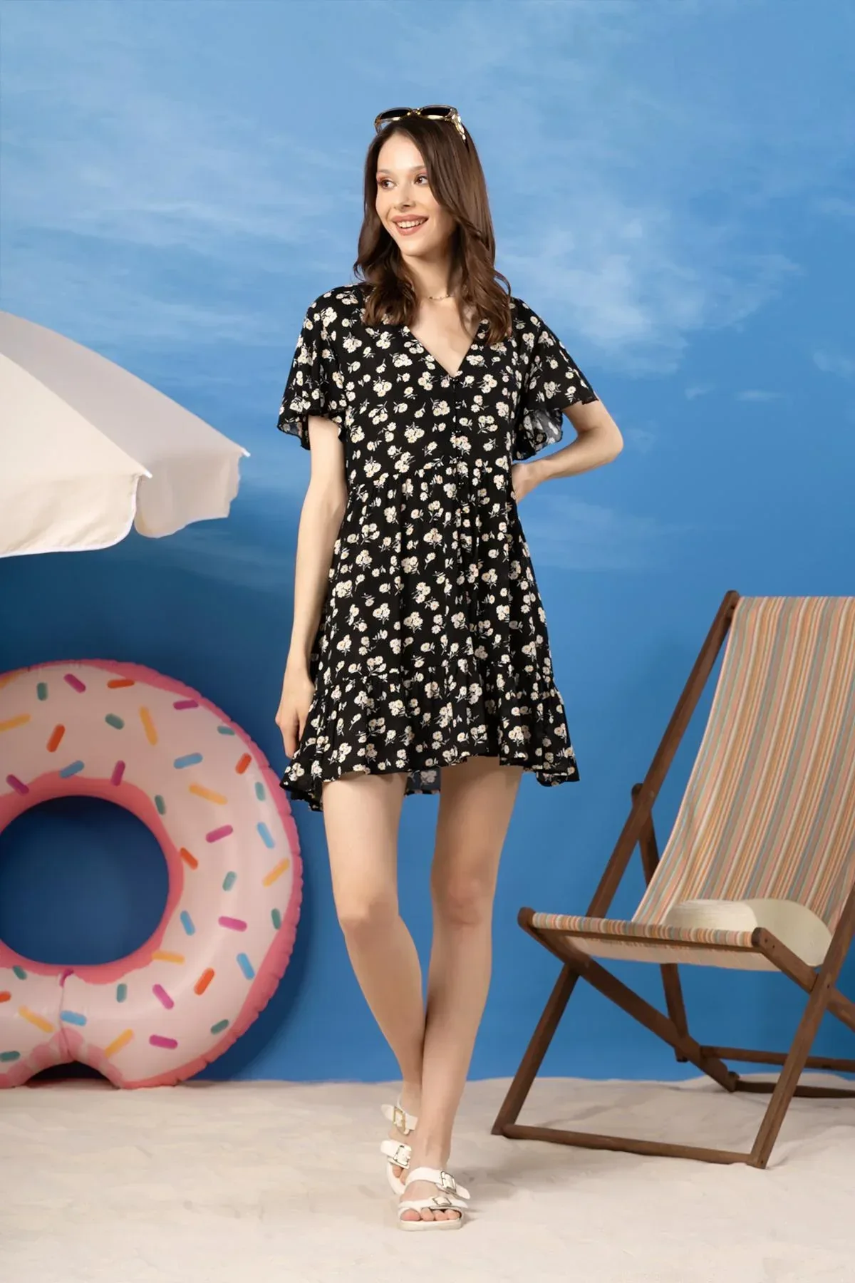 PRINTED MIDI DRESS FOR WOMEN - BLACK - Image 2