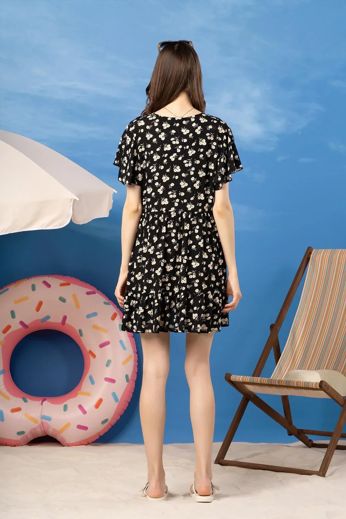 PRINTED MIDI DRESS FOR WOMEN - BLACK - Image 4