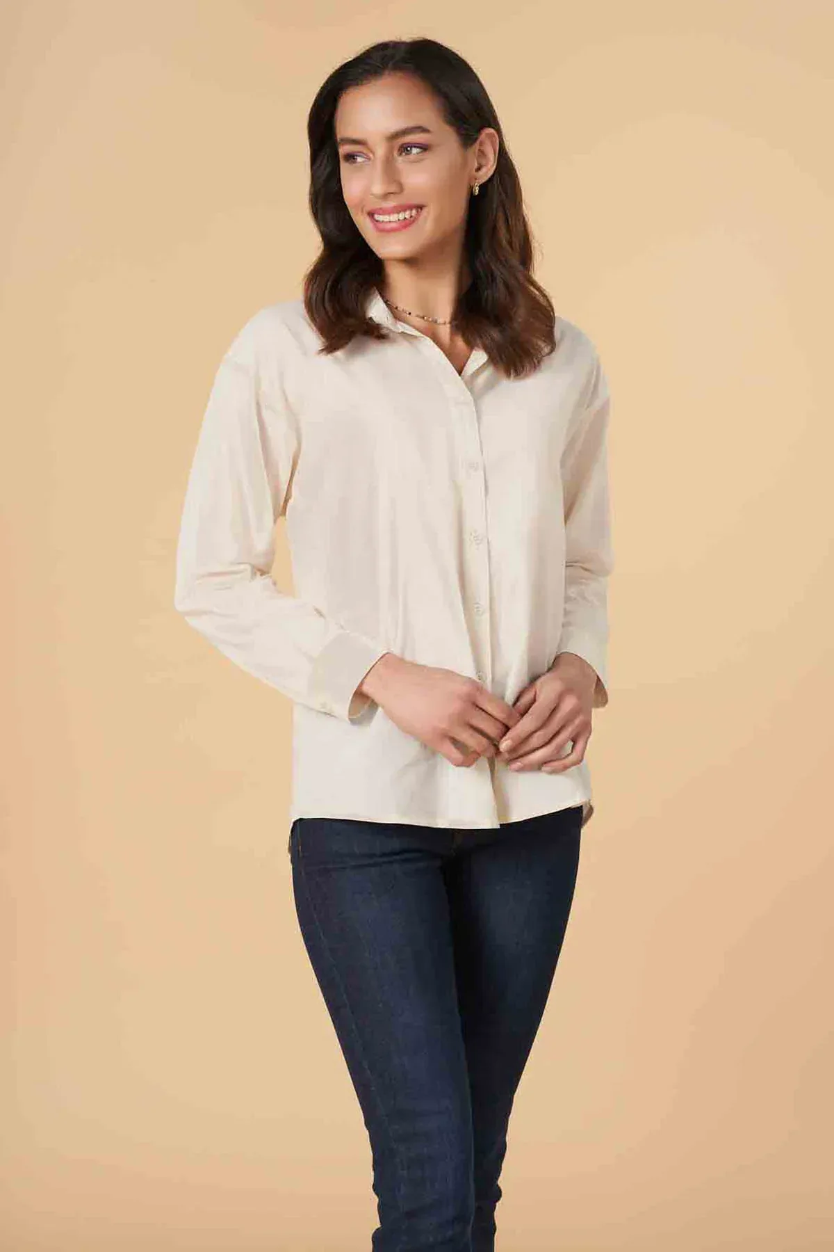OVERSIZED SHIRT FOR WOMEN - ECRU - Image 3