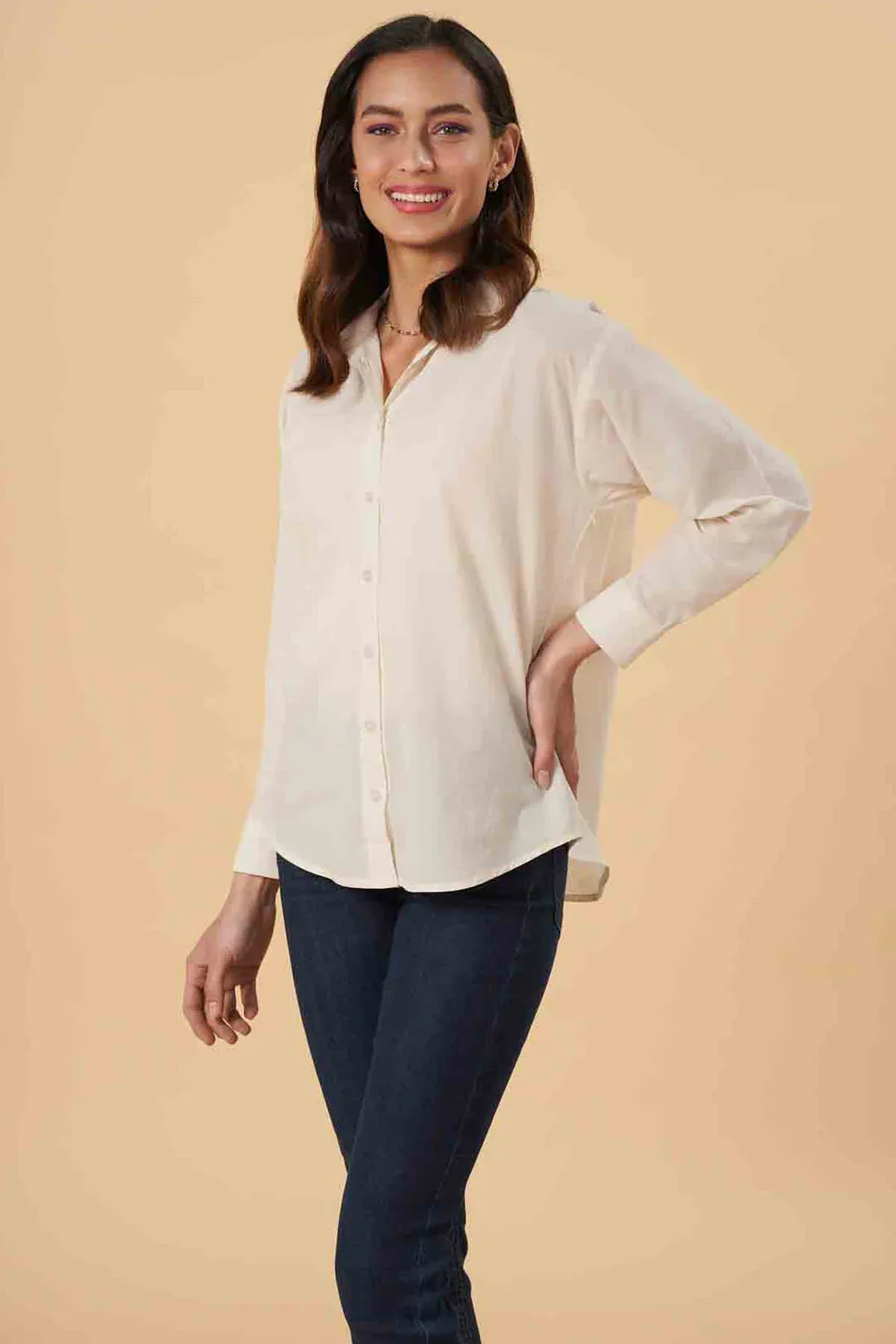 OVERSIZED SHIRT FOR WOMEN - ECRU - Image 4