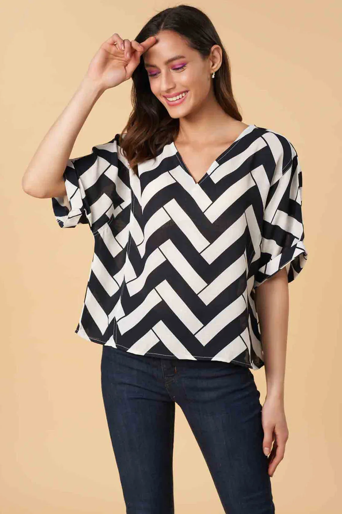 PRINTED SHIRT FOR WOMEN - NAVY