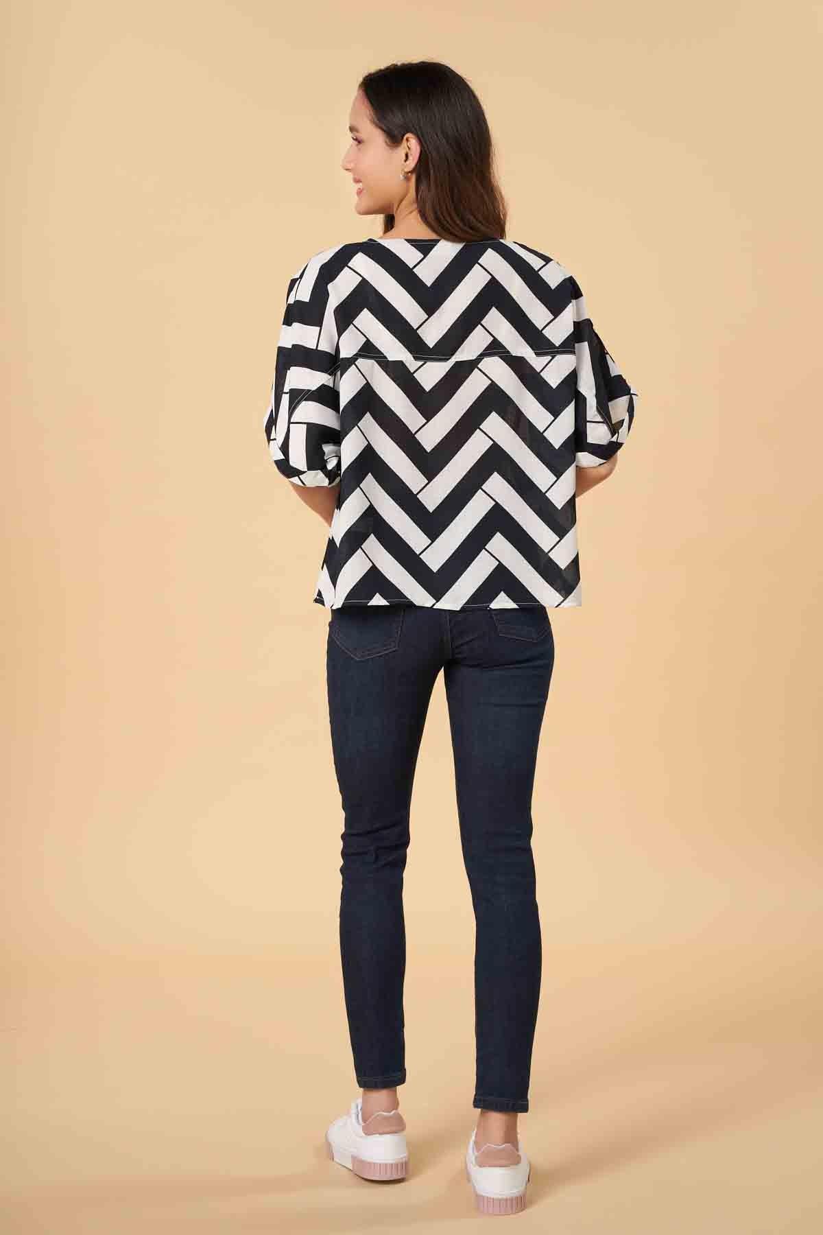 PRINTED SHIRT FOR WOMEN - NAVY - Image 2