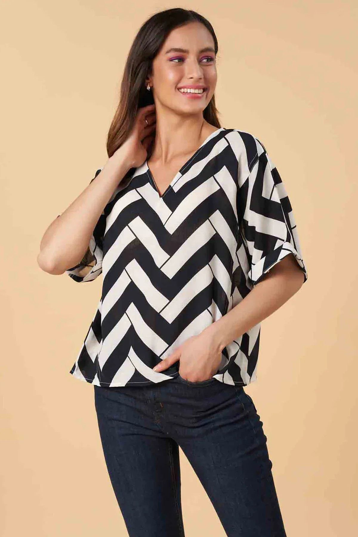 PRINTED SHIRT FOR WOMEN - NAVY - Image 3