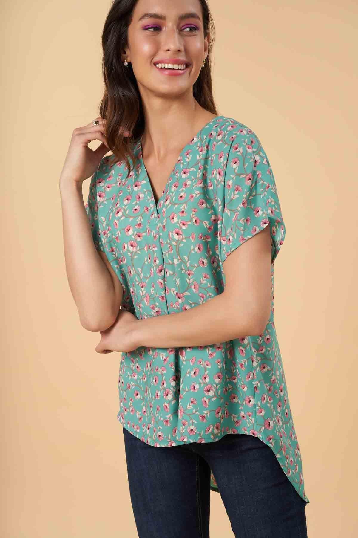 PRINTED SHIRT FOR WOMEN - GREEN - Image 3