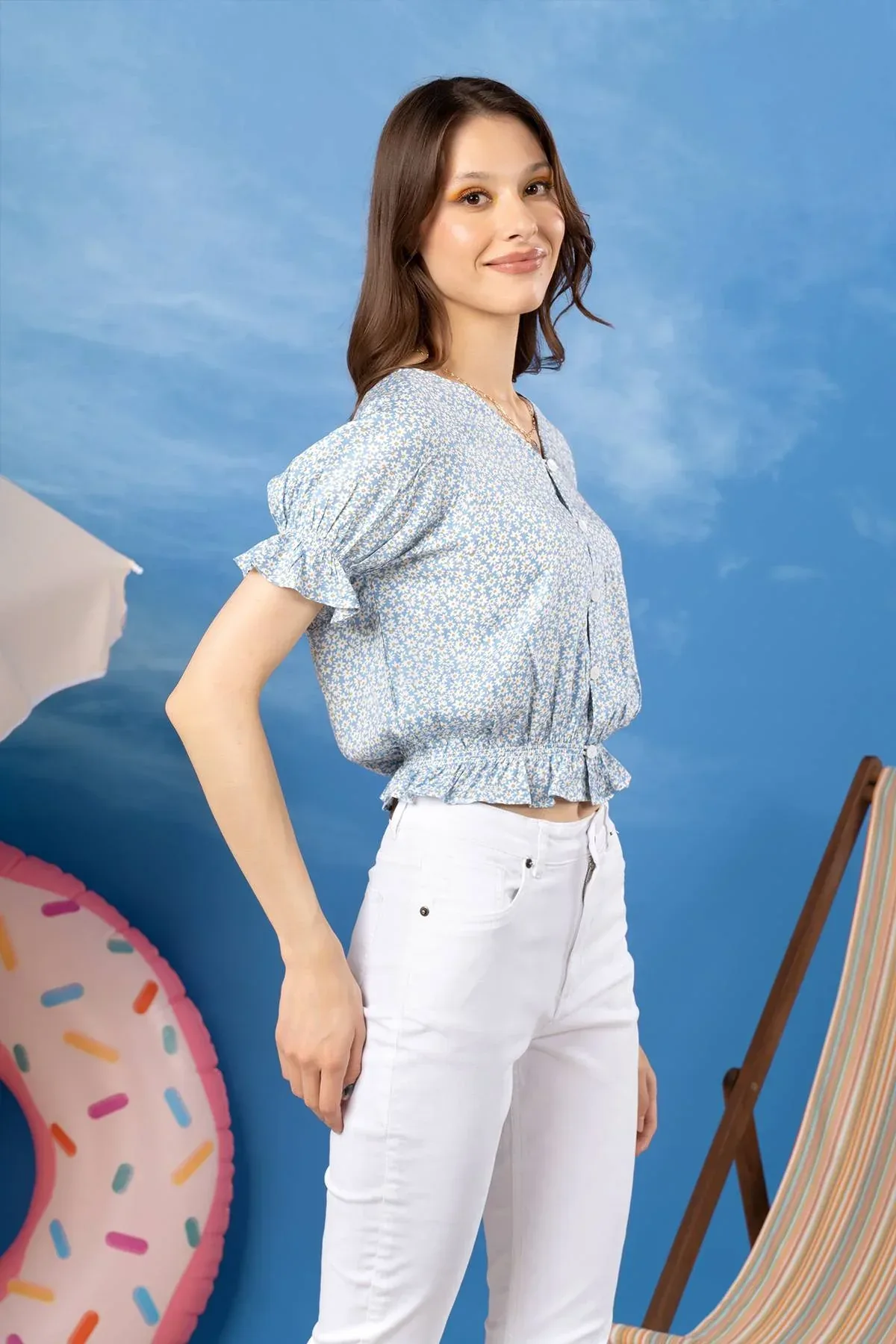 PRINTED SHIRT FOR WOMEN - BLUE - Image 3