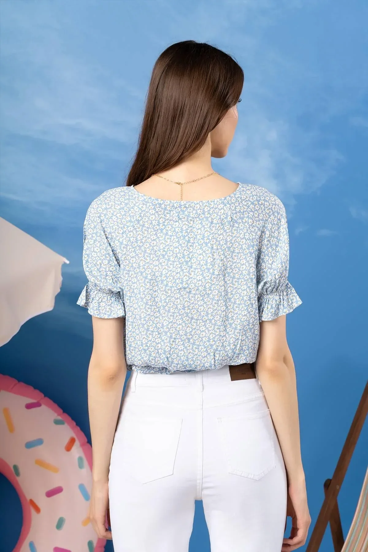 PRINTED SHIRT FOR WOMEN - BLUE - Image 4