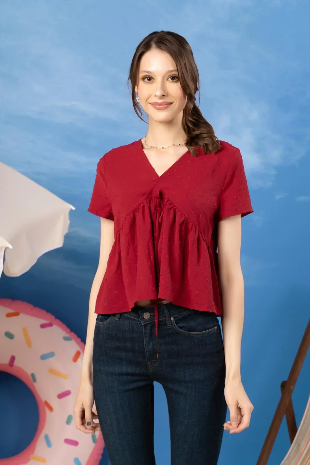 SOLID SHIRT FOR WOMEN - CHERRY RED
