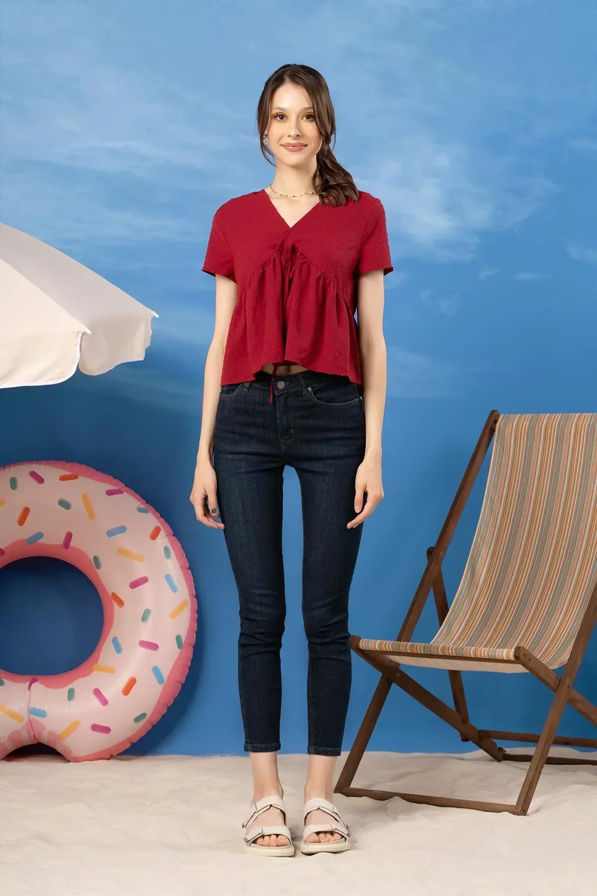 SOLID SHIRT FOR WOMEN - CHERRY RED - Image 3