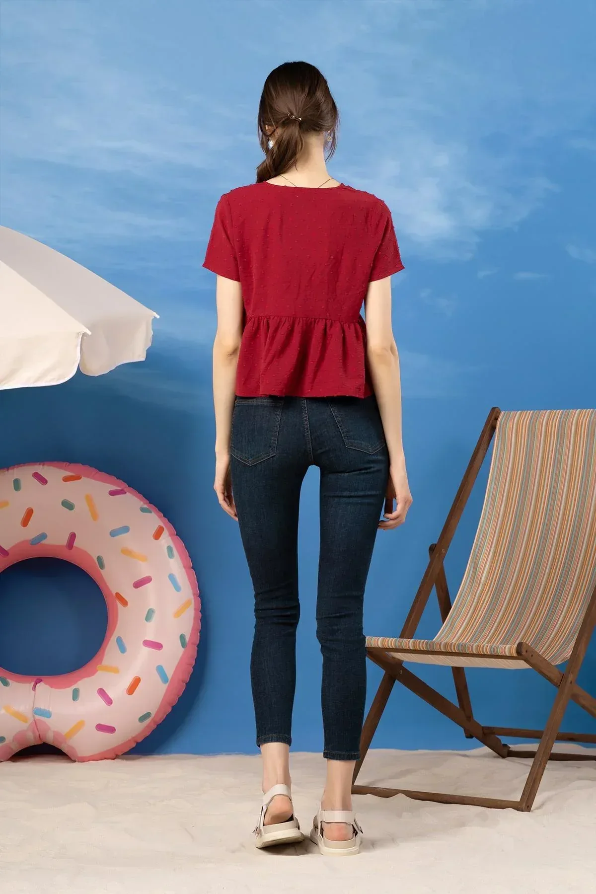 SOLID SHIRT FOR WOMEN - CHERRY RED - Image 4