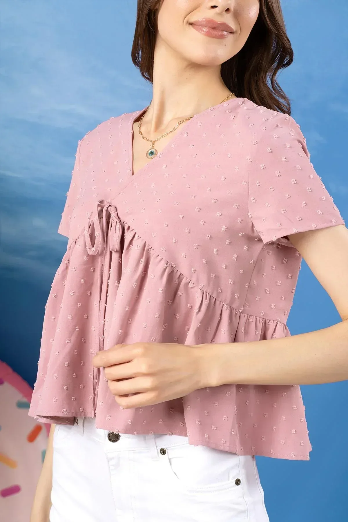 SOLID SHIRT FOR WOMEN - PINK - Image 3