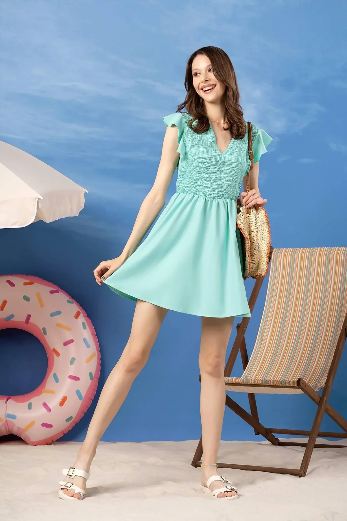 A-LINE SHIRRING MIDI DRESS WITH WIDE LEG PANT FOR WOMEN - Image 2