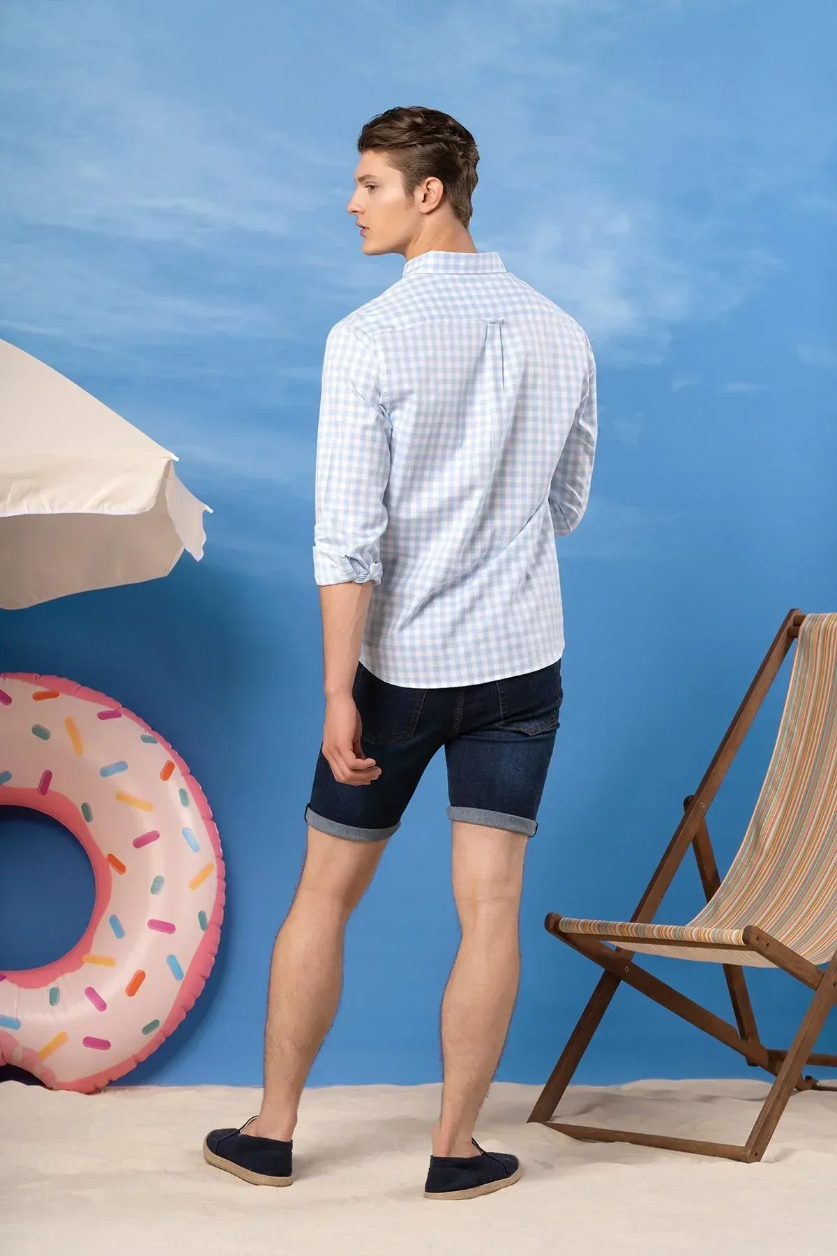 CHECK BUTTON DOWN SHIRT FOR MEN - LIGHT BLUE - Image 2