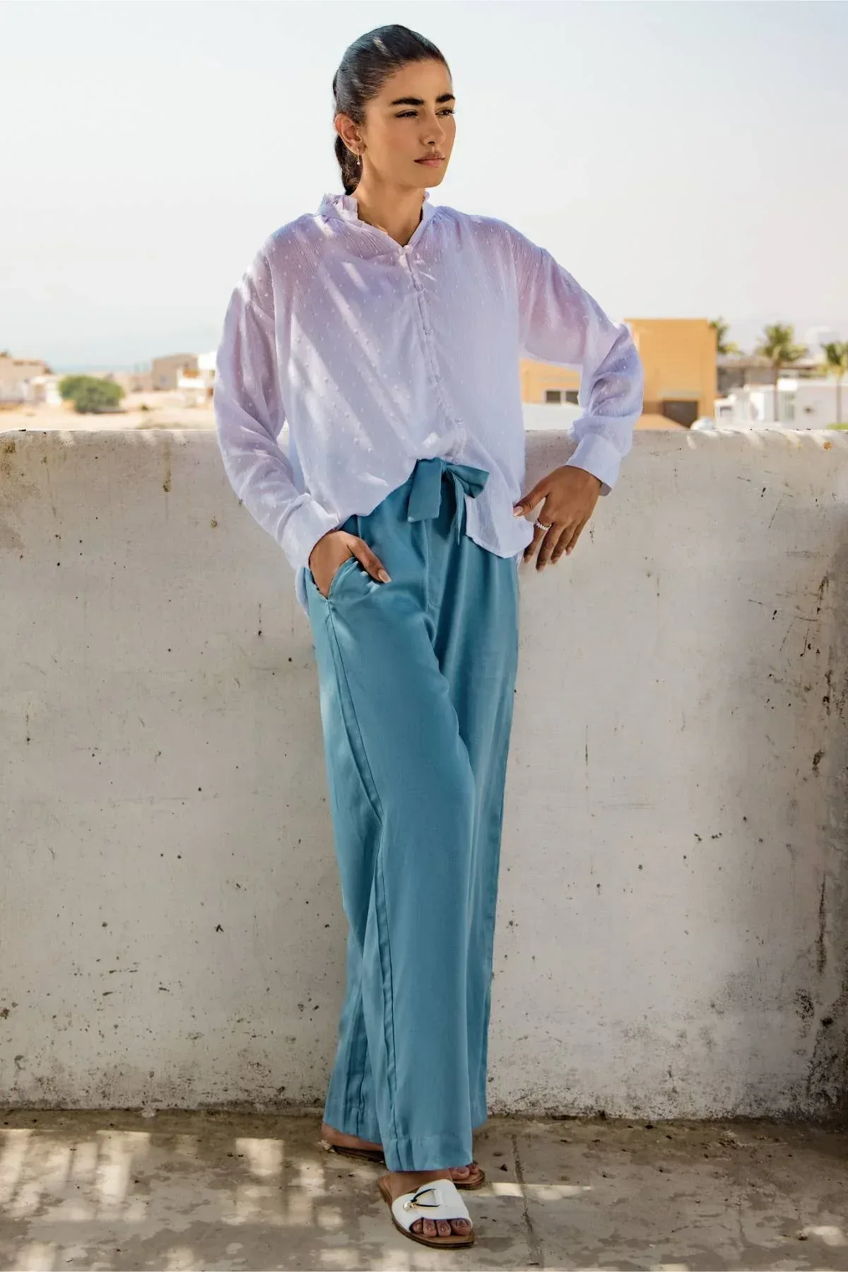 WIDE LEG TROUSER FOR WOMEN - BLUE