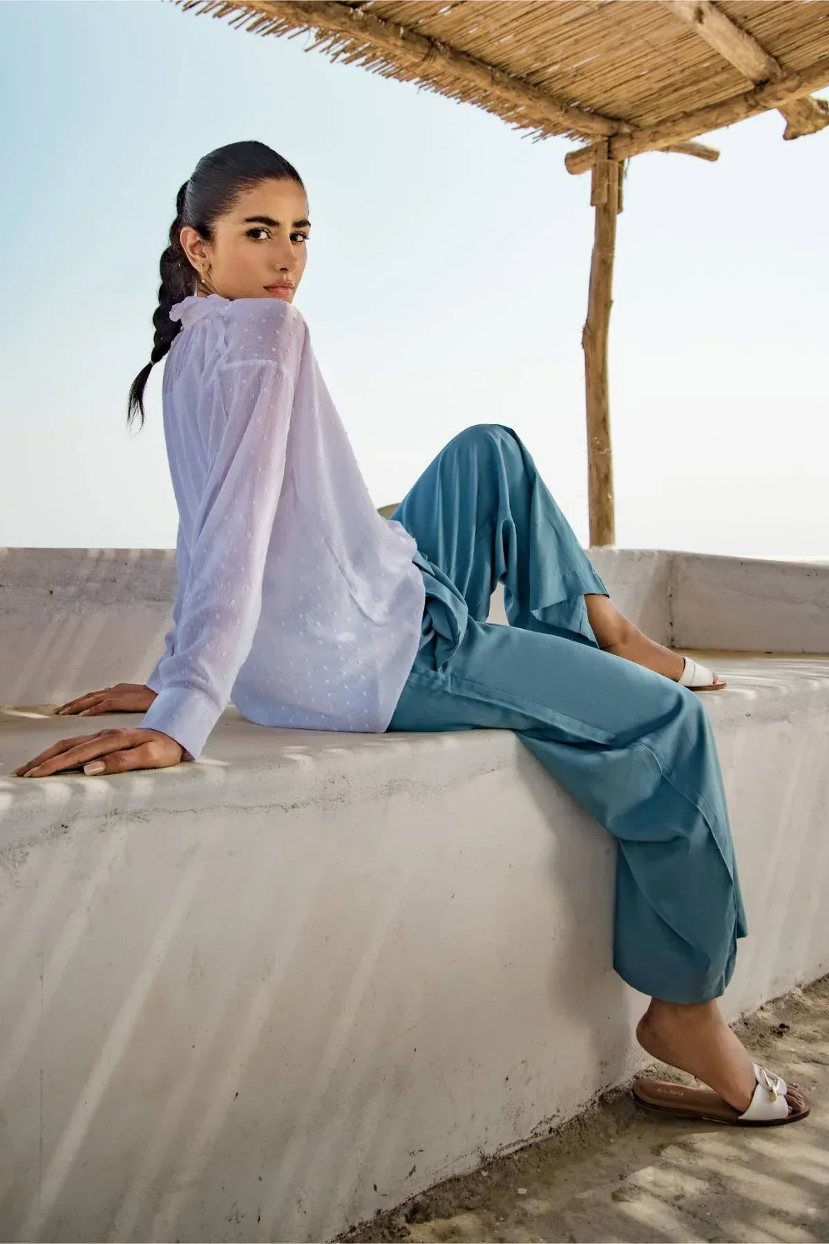 WIDE LEG TROUSER FOR WOMEN - BLUE - Image 3