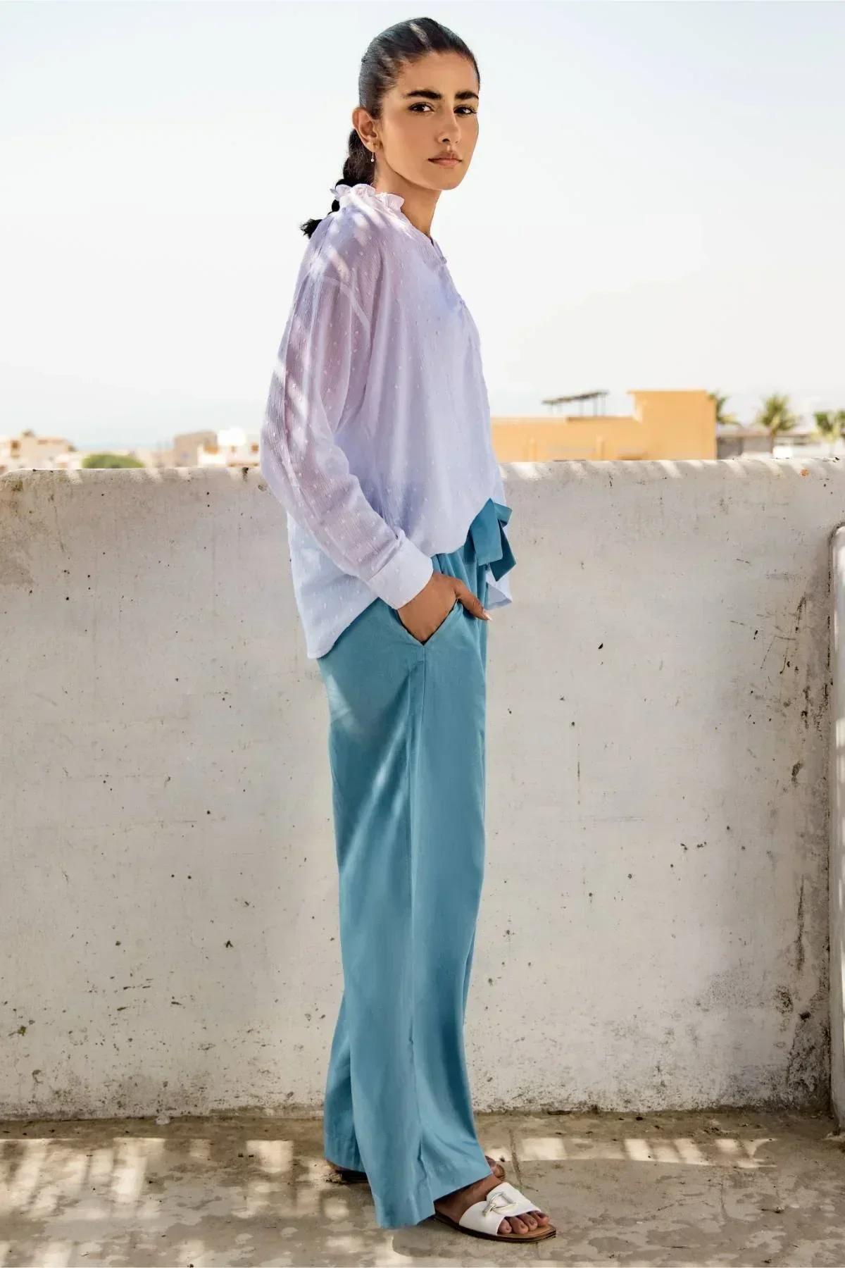 WIDE LEG TROUSER FOR WOMEN - BLUE - Image 4