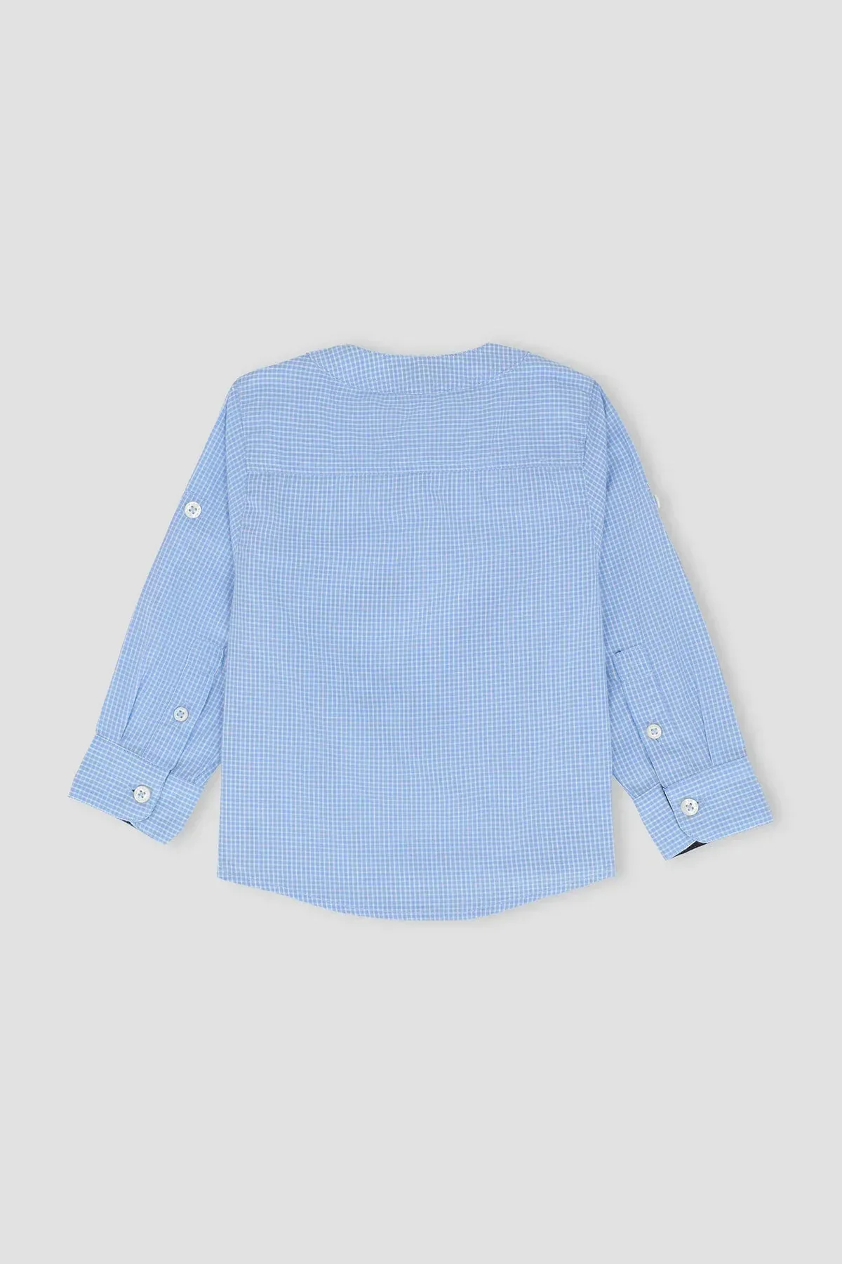 BAN COLLAR CHECK SHIRT FOR BABY BOYS - BLUE CHECK - Image 3