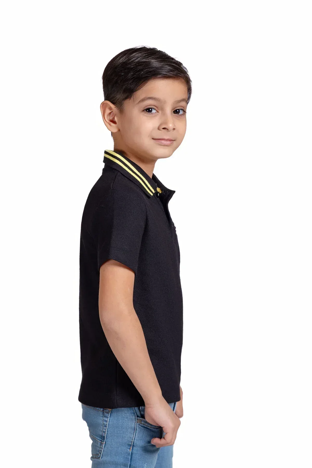 SOLID POLO SHIRT FOR BOYS - BLACK - Image 3