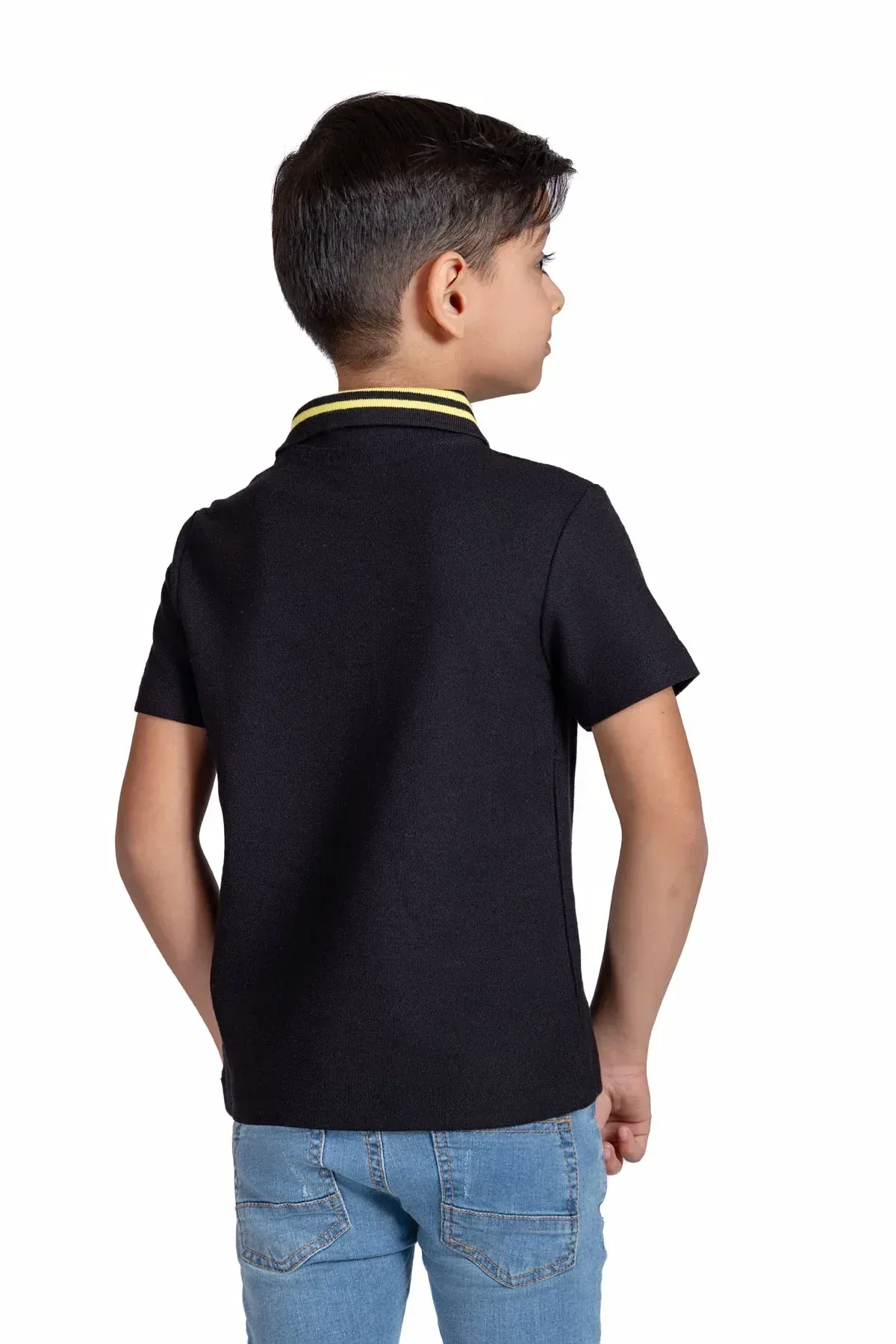 SOLID POLO SHIRT FOR BOYS - BLACK - Image 4