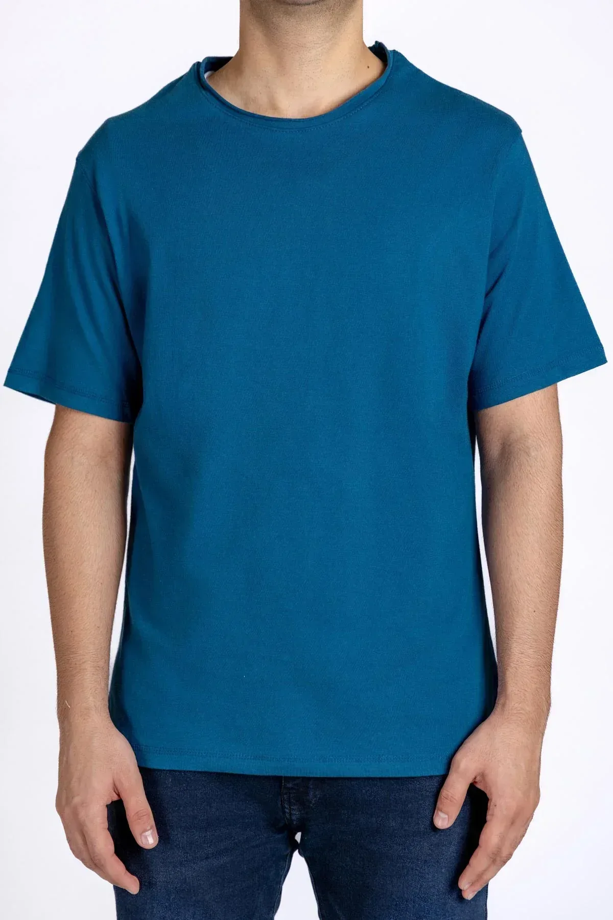 CREW NECK SOLID T-SHIRT FOR MEN - MID BLUE