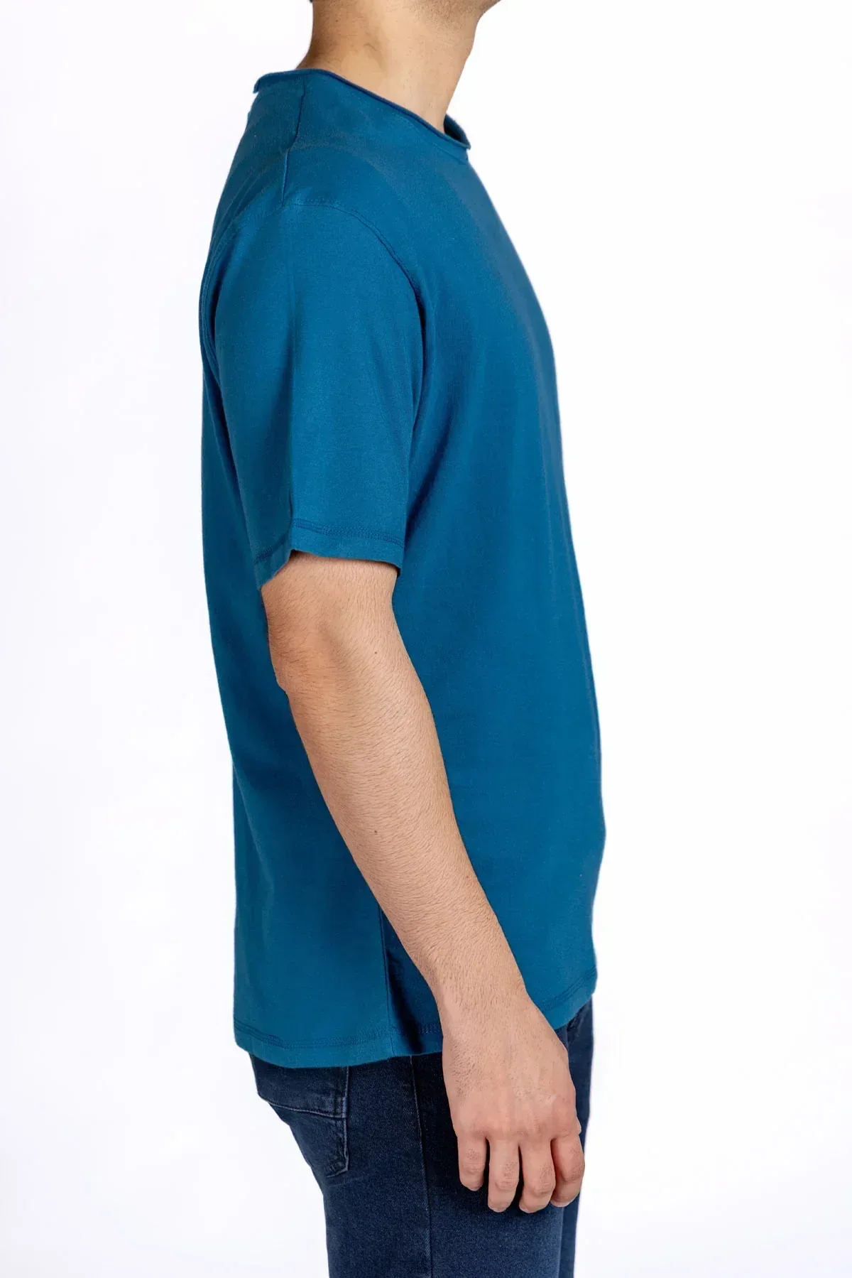 CREW NECK SOLID T-SHIRT FOR MEN - MID BLUE - Image 2