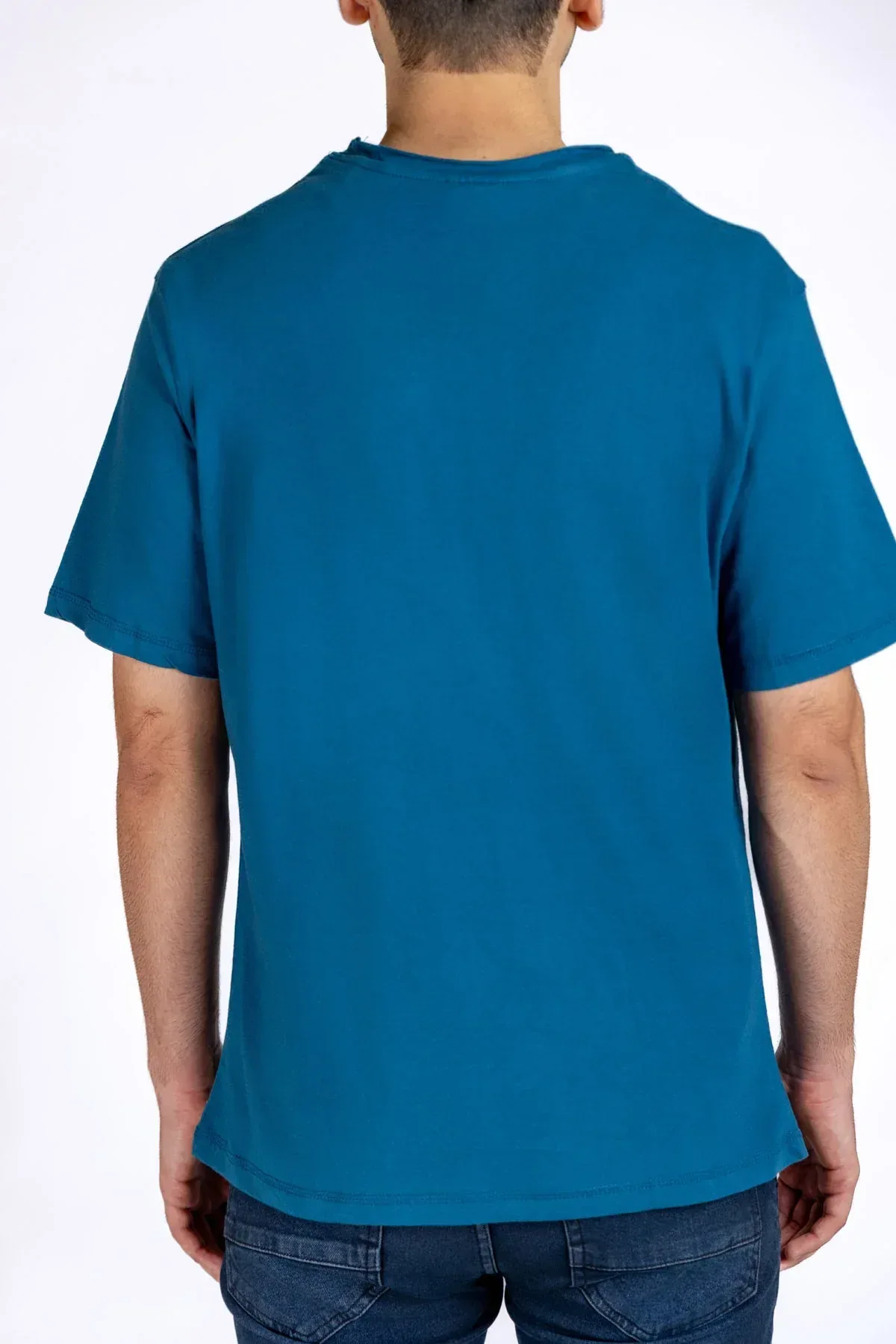CREW NECK SOLID T-SHIRT FOR MEN - MID BLUE - Image 4
