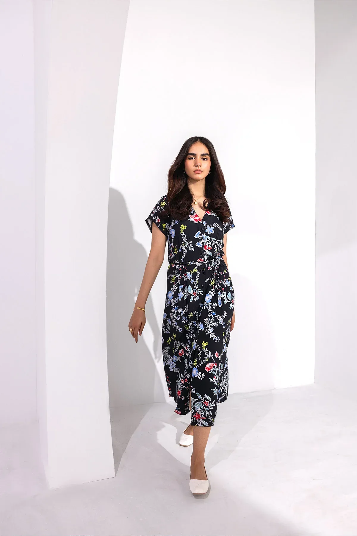 PRINTED LONG DRESS FOR WOMEN - BLACK - Image 3