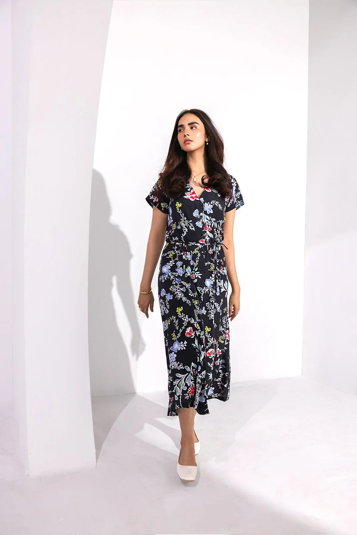 PRINTED LONG DRESS FOR WOMEN - BLACK - Image 4
