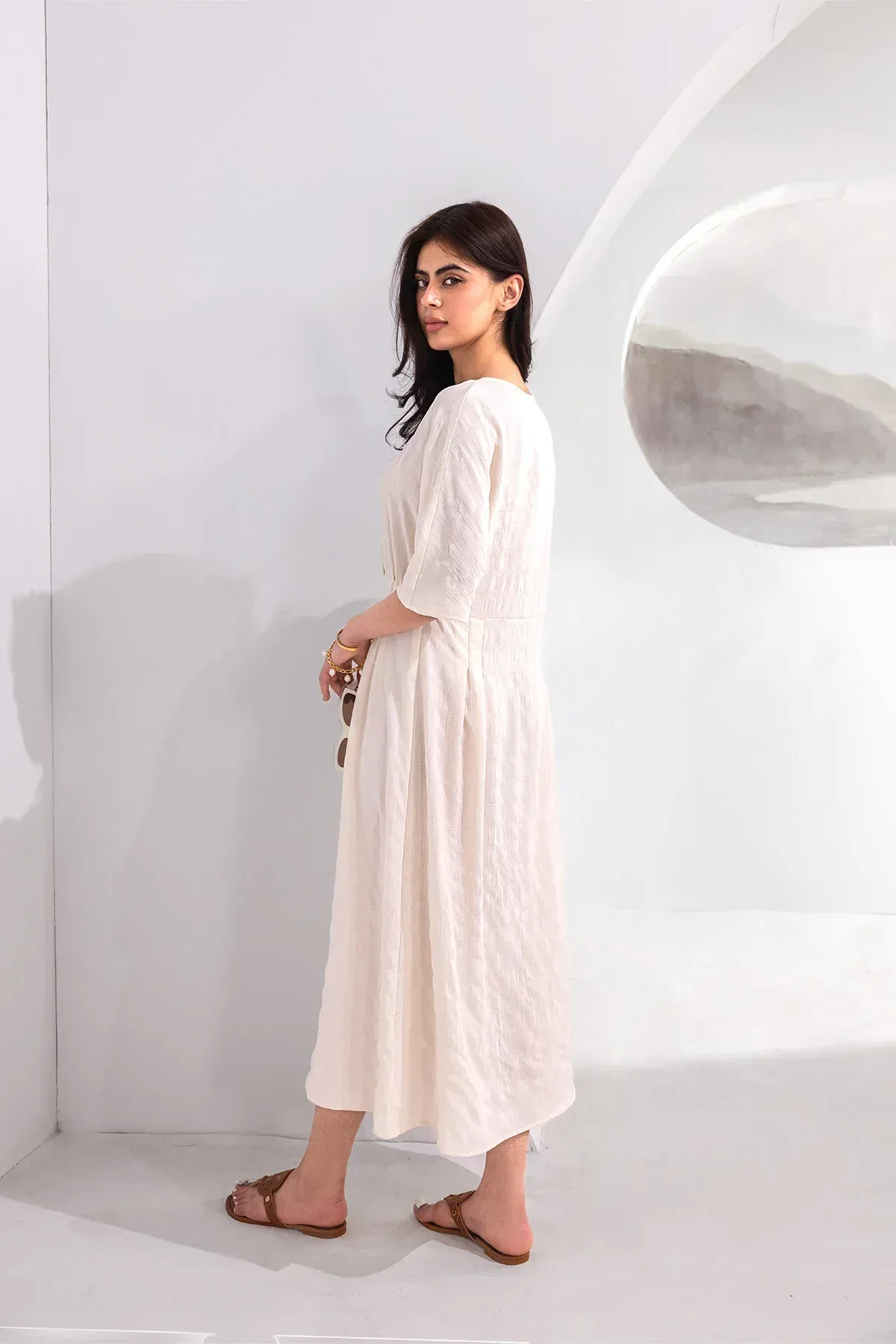 LONG DRESS FOR WOMEN - ECRU - Image 3