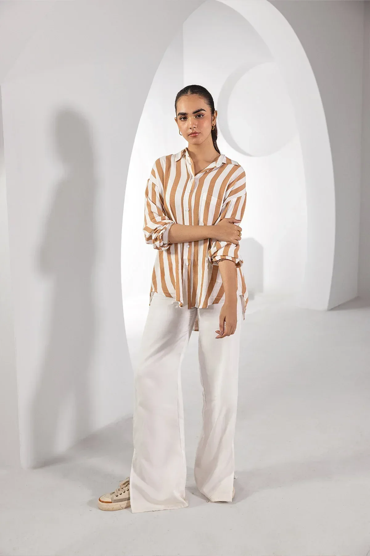 STRIPED SHIRT FOR WOMEN - BROWN