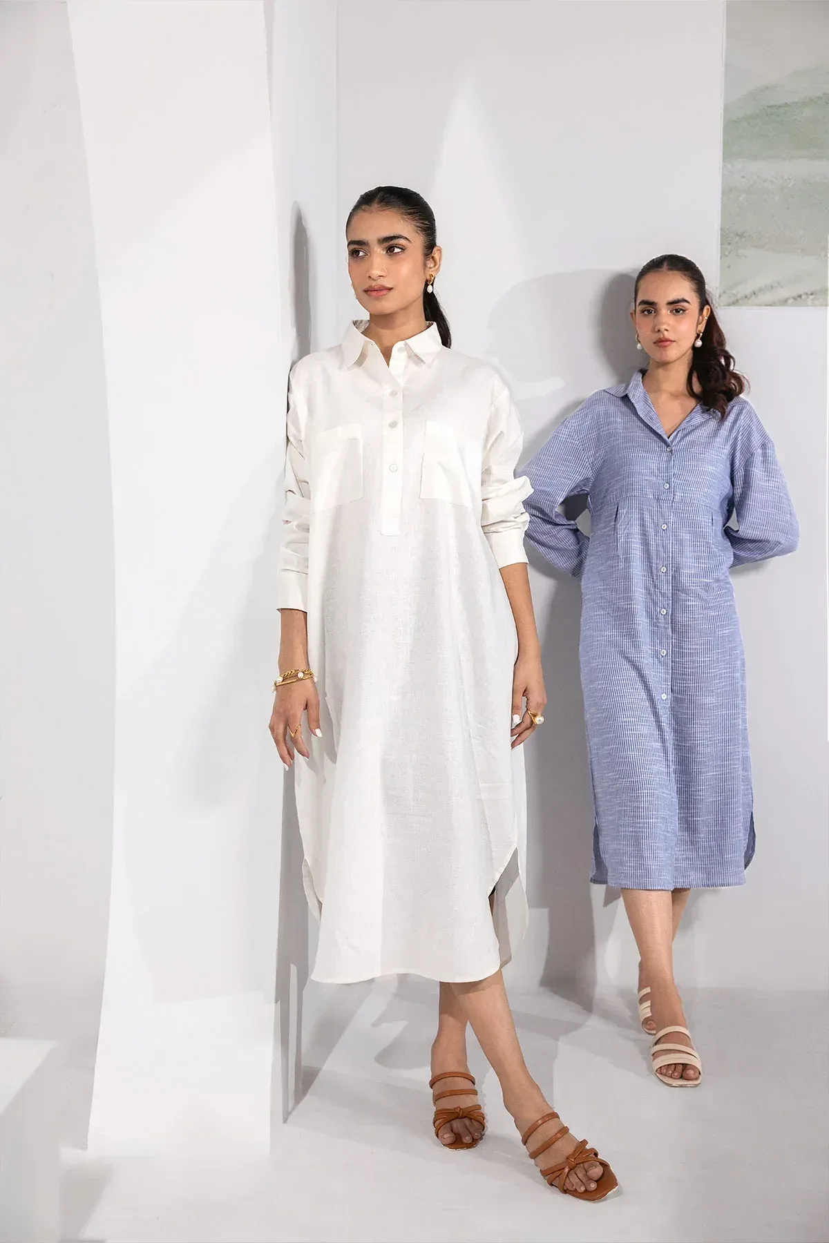 STRIPED LONG DRESS FOR WOMEN - BLUE STRIPE - Image 3