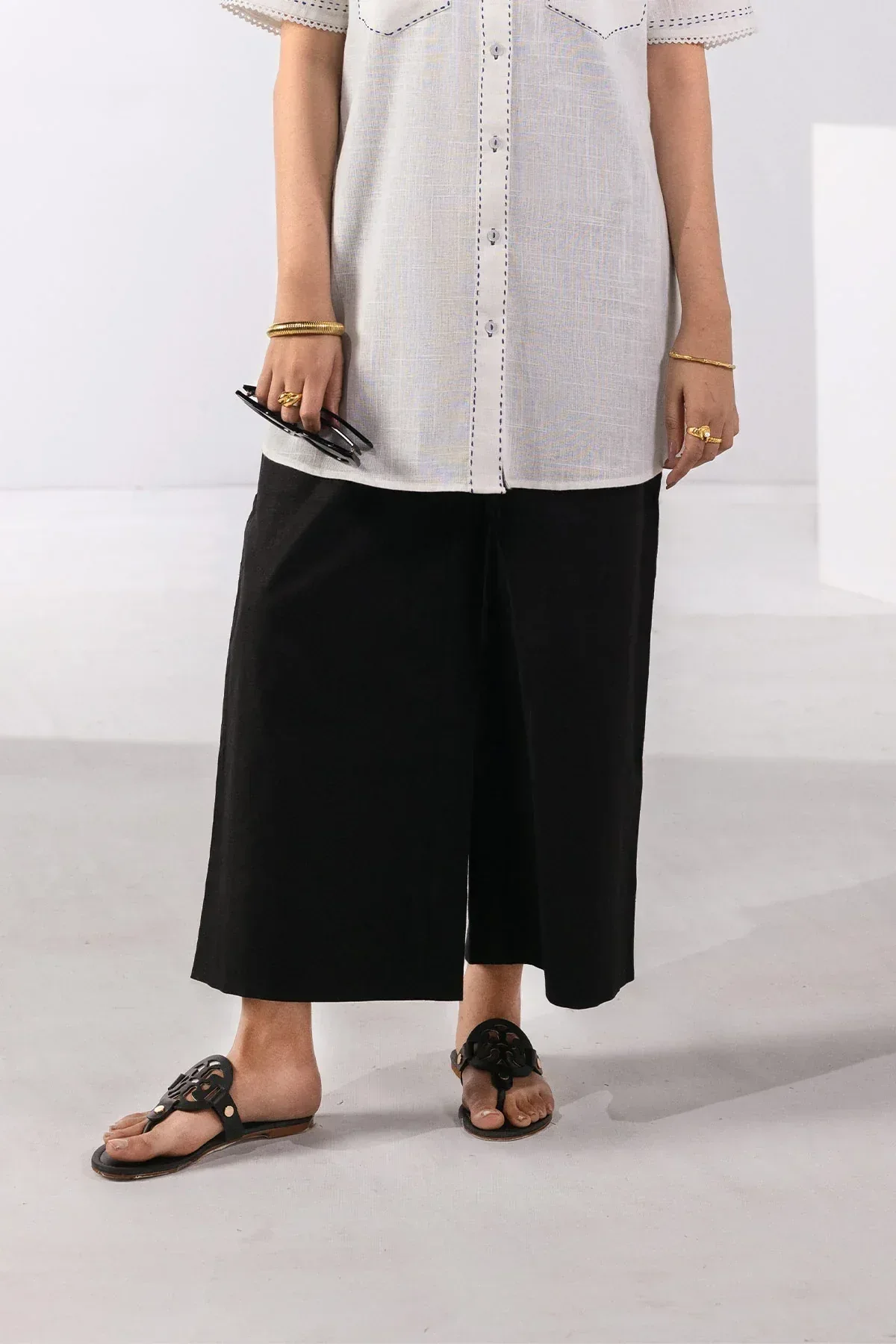 WIDE LEG TROUSER FOR WOMEN - BLACK