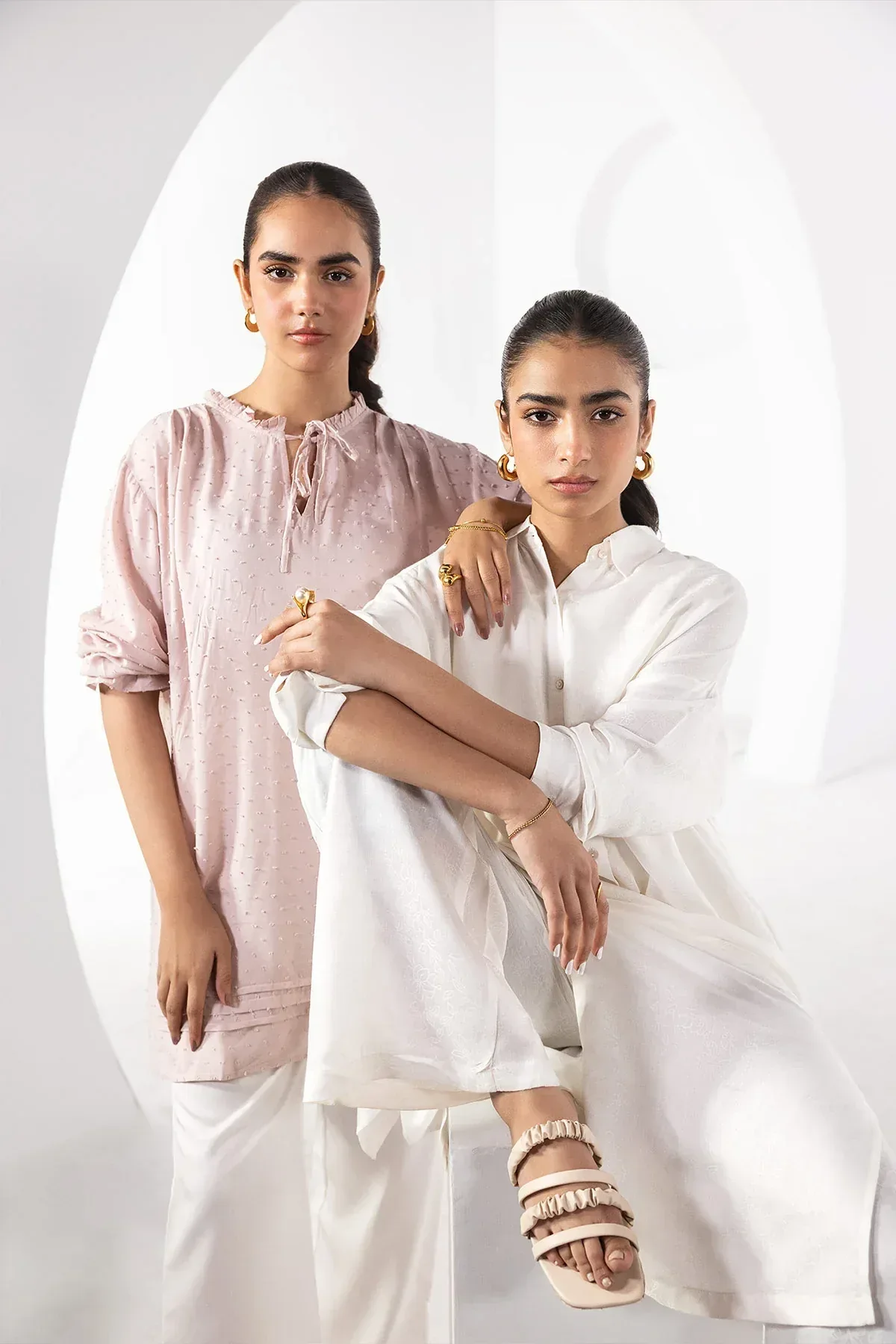 SOLID LONG SHIRT CO-ORD SET FOR WOMEN - WHITE - Image 2