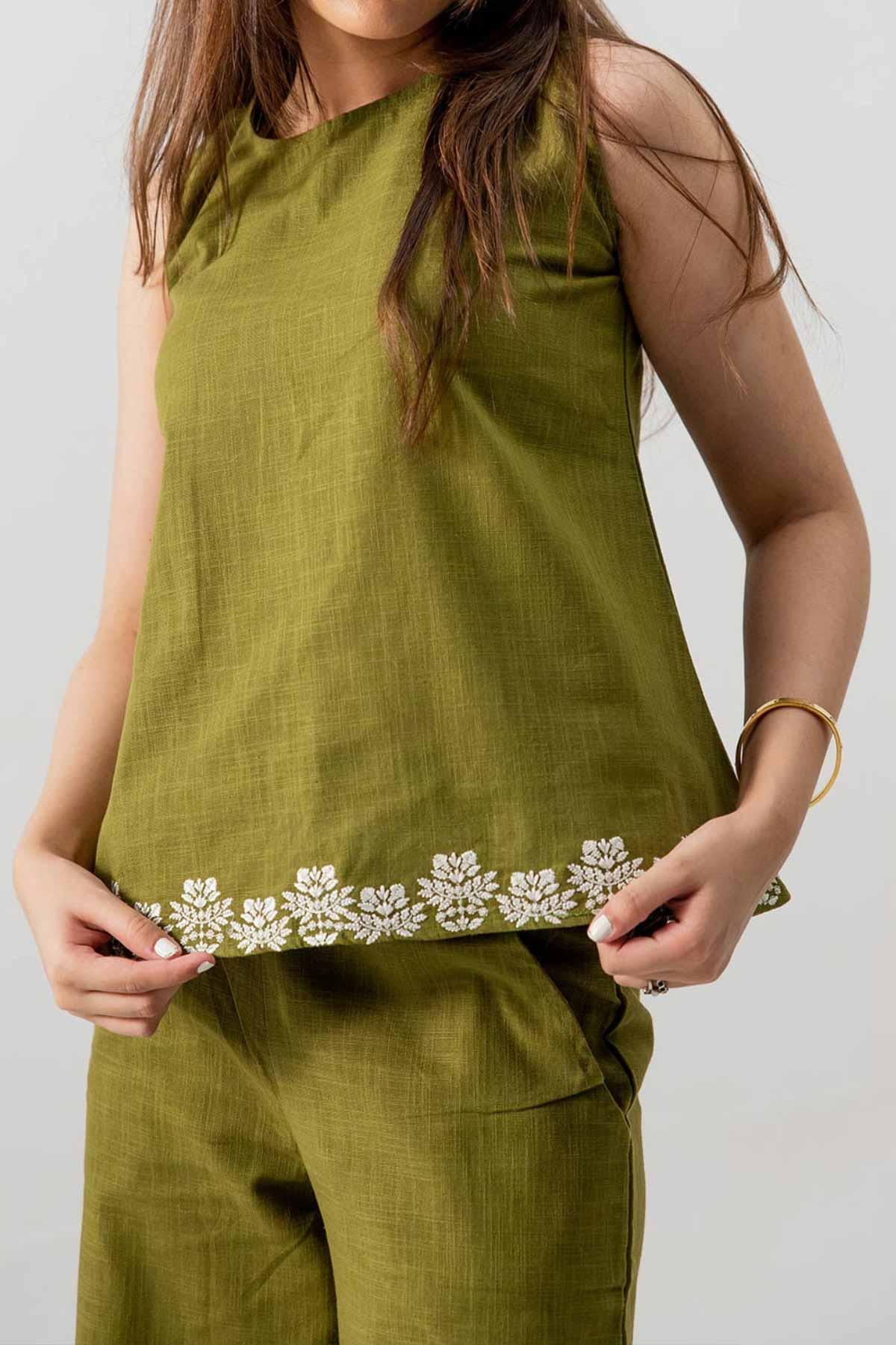EMBROIDERED CO-ORD SET FOR WOMEN - GREEN - Image 4