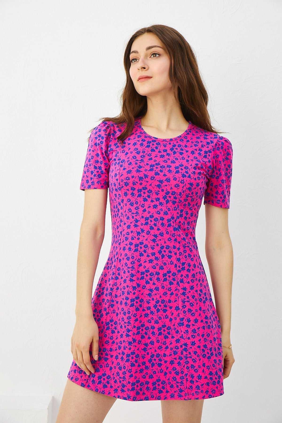 PRINTED MIDI DRESS FOR WOMEN - FUCHSIA
